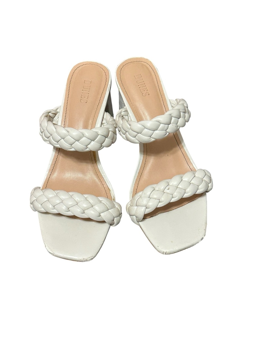 Dunes. Ivory Braided Double-Strap Slide Heels.